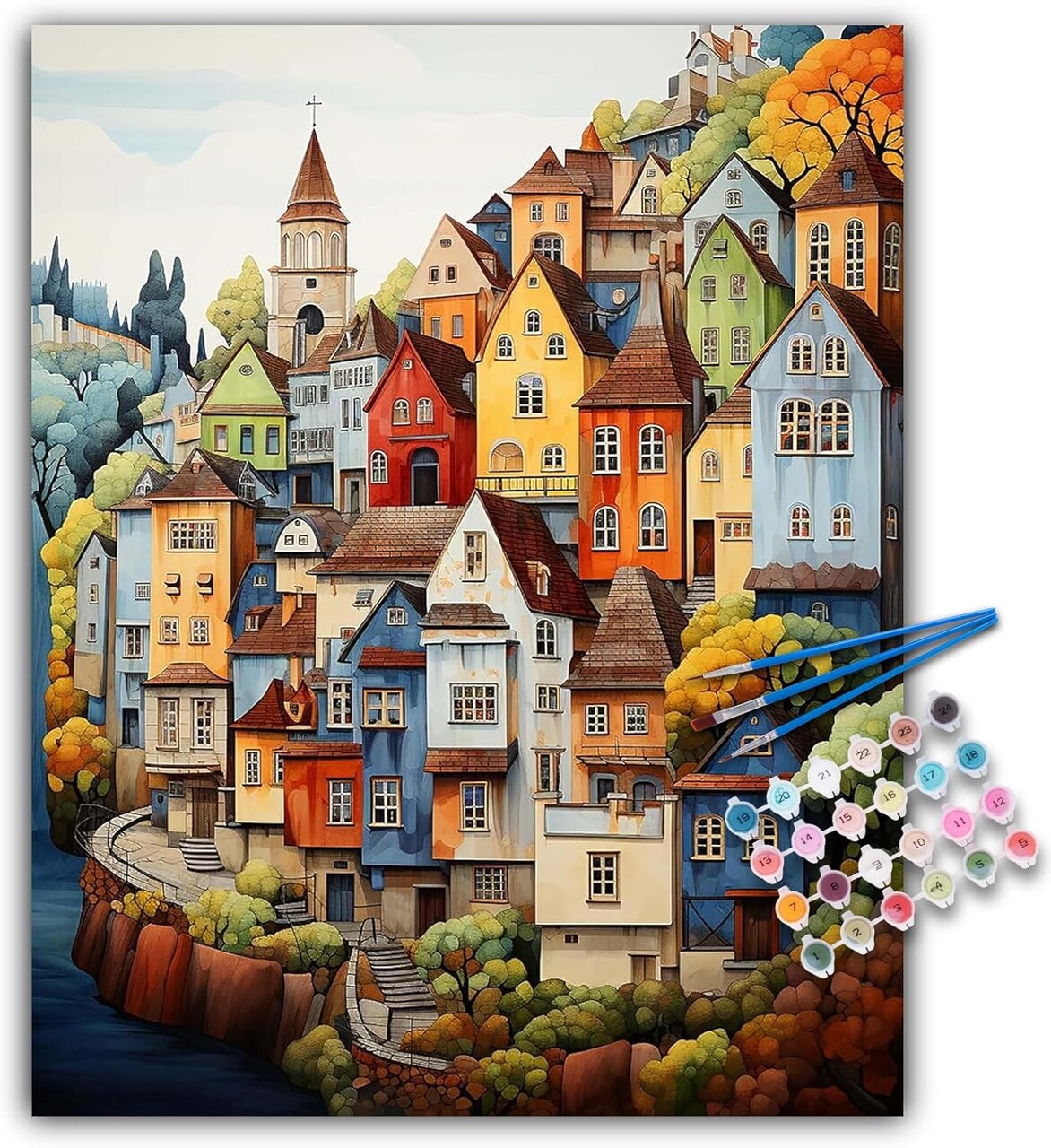 Countryside Paint by Numbers Kit for Adults – 16"x20" Village Landscape Acrylic DIY Canvas Painting Set, Beginner-Friendly Number Painting for Home Décor & Gift Giving (LBOP1PNF05)